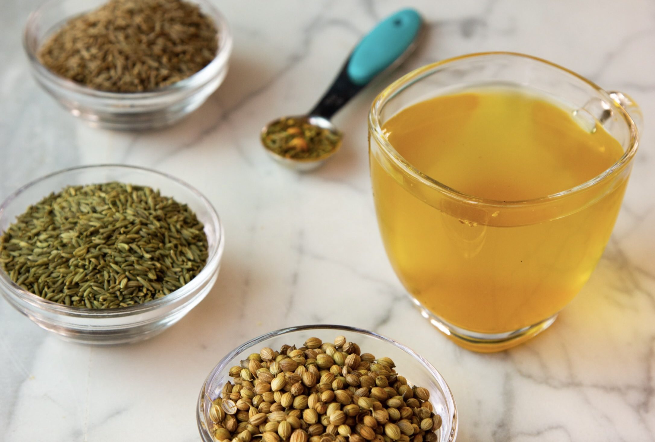 Herbal tea with cumin, coriander and fennel
